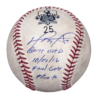 2016 David Ortiz Game Used and Signed/Inscribed Final Game Baseball Used on 10/02/2016 (MLB Authenticated)